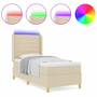 Pat box spring cu saltea & LED, crem, 100x200 cm, textil
