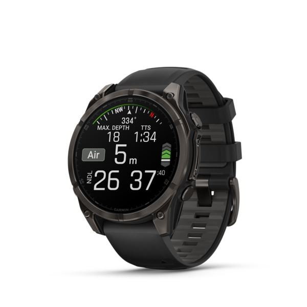 Garmin Fenix 8 47 мм AMOLED Sapphire Titanium с черен силиконов каишка