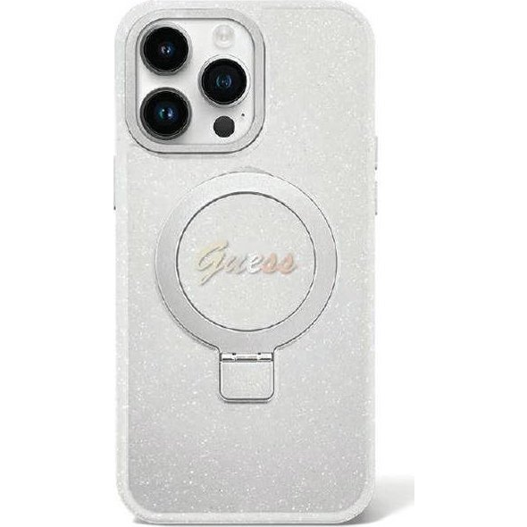 Guess Apple iPhone 15 Plus IML Ring Stand Glitter Hátlapvédő Tok Átlátszó (GUE003312)