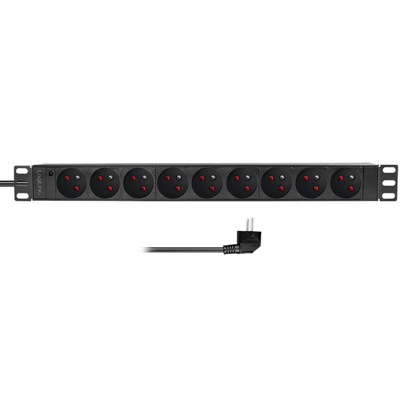 LogiLink 19" PDU 9x Type-E francia/belga szabványos kimenet elosztó fekete (PDU9F03)