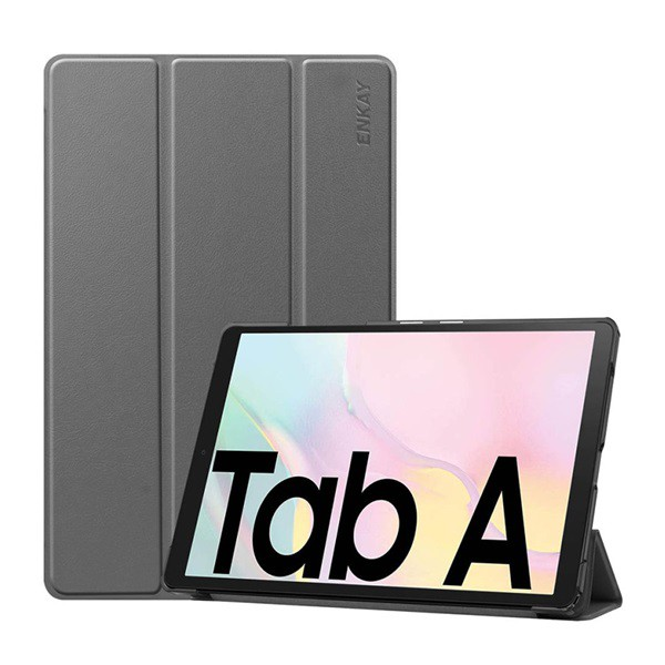 ENKAY tok álló, bőr hatású (aktív FLIP, oldalra nyíló, TRIFOLD asztali tartó funkció) SZÜRKE [Samsung Galaxy Tab A7 10.4 (2020) LTE SM-T505] (5996591007373)