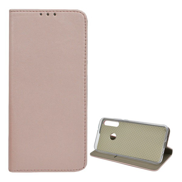 Стоящ калъф за телефон, кожен ефект (FLIP, странично отваряне, функция за държач за бюро), Rosegold [Huawei P40 Lite E / Y7p]