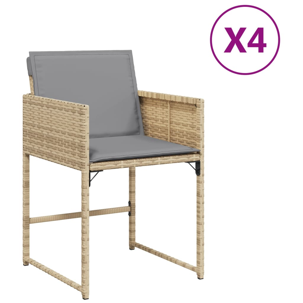 4 db vegyes bézs polyrattan kerti szék párnával (4007481)