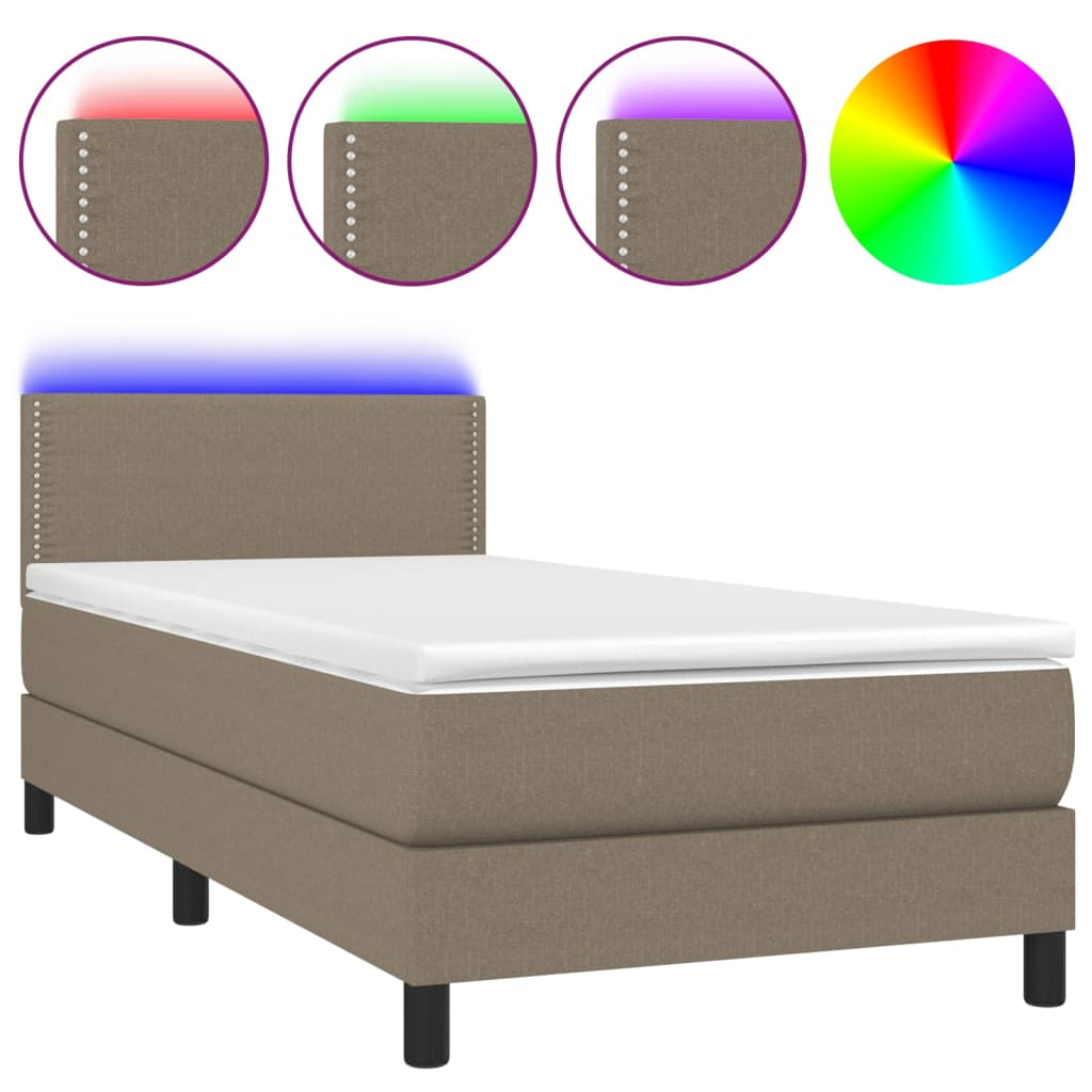 tópszínű szövet rugós és LED-es ágy matraccal 90x200 cm (3133049)