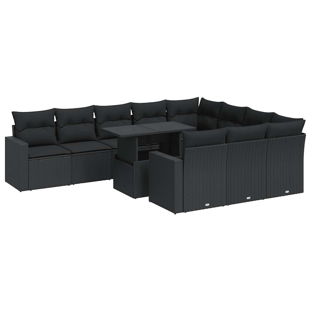 11 részes fekete polyrattan kerti ülőgarnitúra párnákkal (3326386)