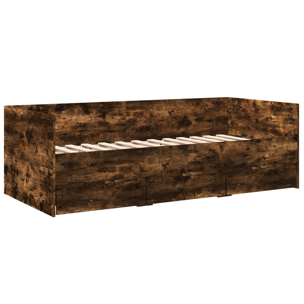 füstös tölgyszínű szerelt fa kanapéágy fiókkal 100 x 200 cm (3280815)