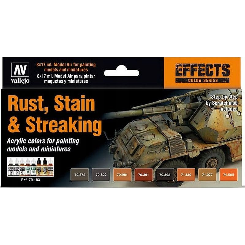 Vallejo 70183 Modellvasút színezőárnyalat Csokoládé, Fekete-barna, Barna-narancssárga, Barna, Fekete, Piros-narancs, Fa, Rozsda 8 db (2024432)