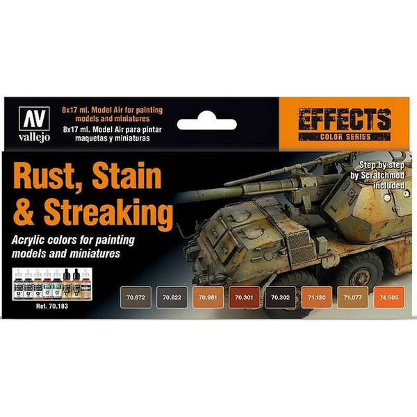  Vallejo Vallejo: 70.183 - Model Color - Effects - Rust, Stains & Streaking (8 x 18 ml)