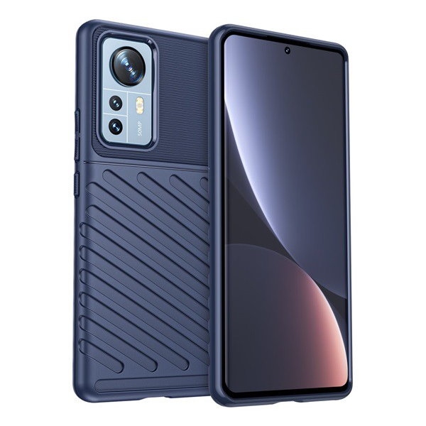 Szilikon telefonvédő (közepesen ütésálló, csíkos, dombor minta) SÖTÉTKÉK [Xiaomi 12 Pro] (5996591133621)