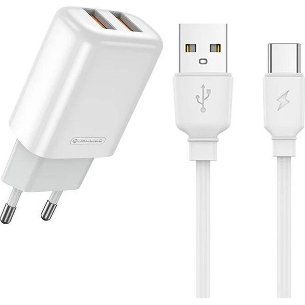Ładowarka nemo Ładowarka Sieciowa 2.4A 2xUSB + Kabel USB - USB-C Jellico EU02 biała