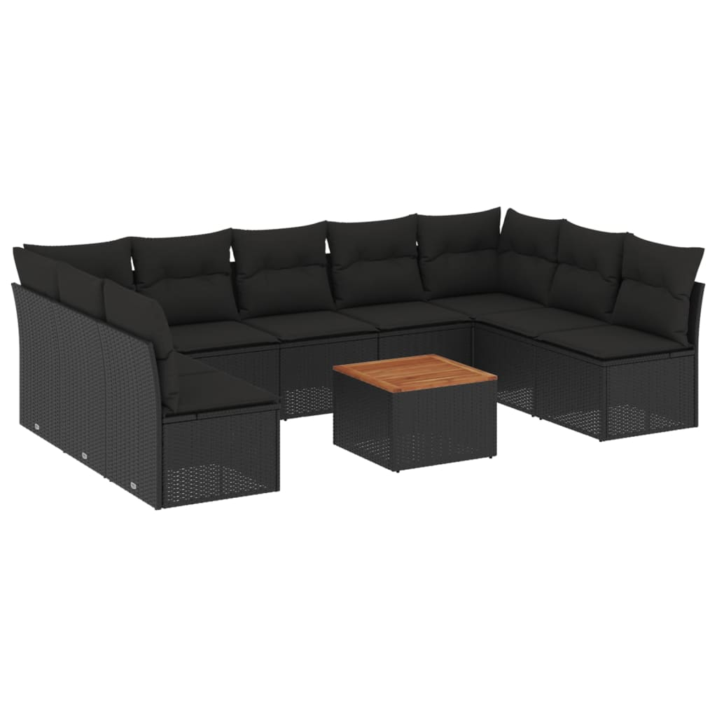 10 részes fekete polyrattan kerti ülőgarnitúra párnákkal (3223787)