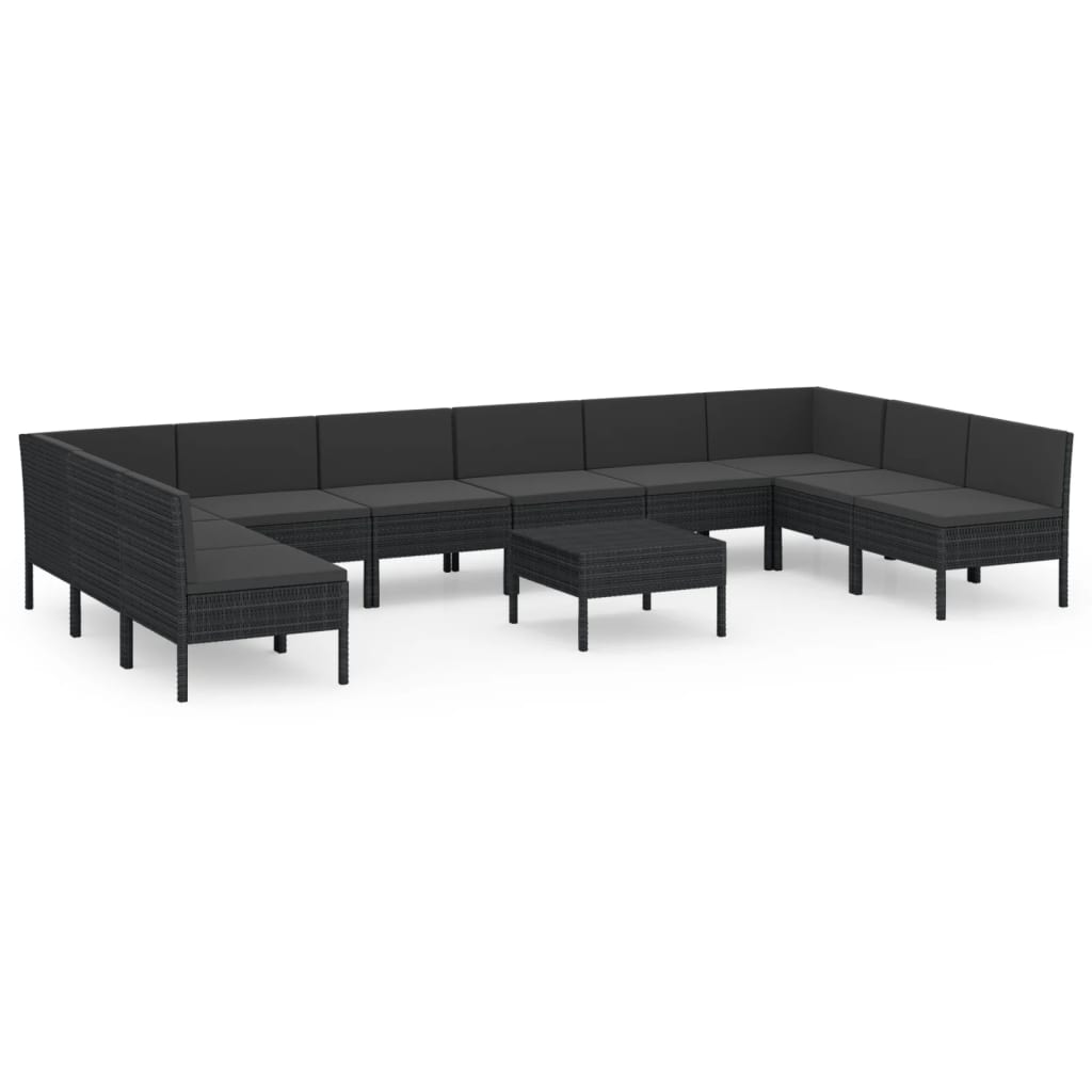 11 részes fekete polyrattan kerti ülőgarnitúra párnákkal (3094601)