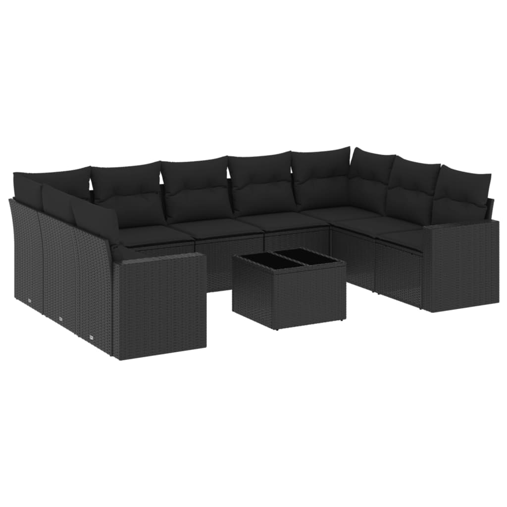 10 részes fekete polyrattan kerti ülőgarnitúra párnákkal (3251742)