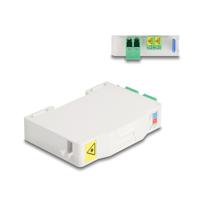 Delock Optikai szál csatlakoztató doboz DIN sínhez csatlakozó tartállyal és 2 xLC Duplex coupler-rel (85936) (85936)