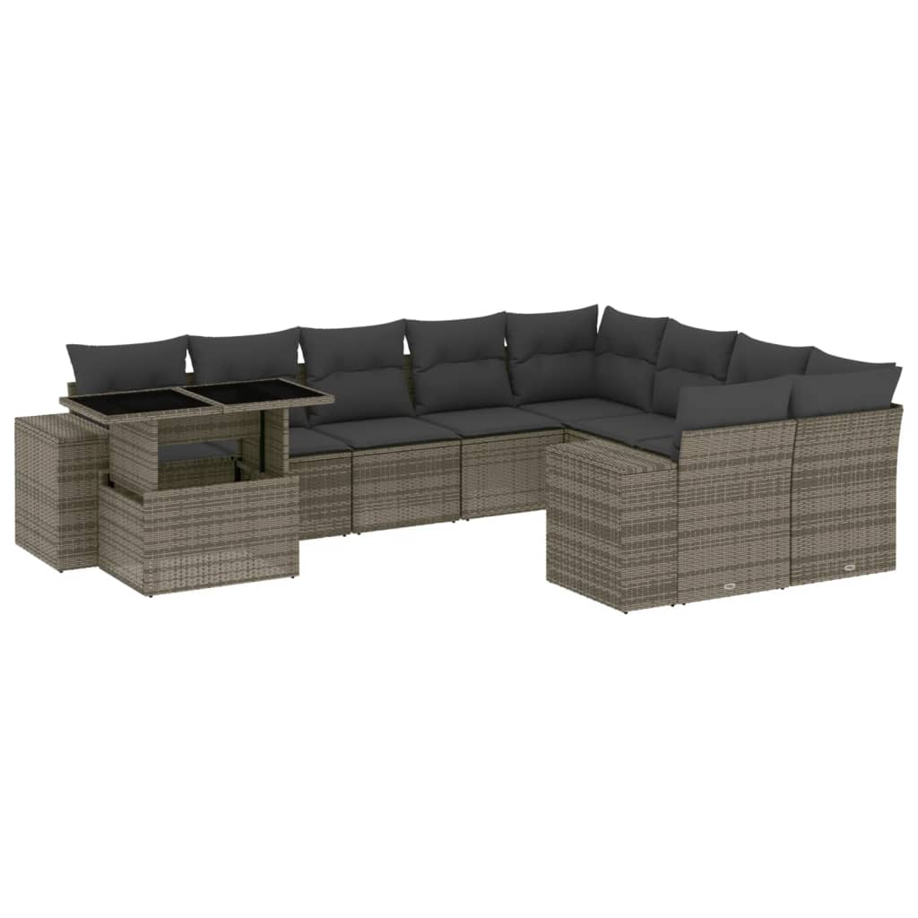 10 részes szürke polyrattan kerti ülőgarnitúra párnákkal (3269400)