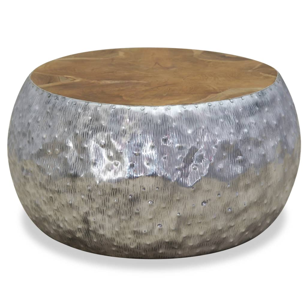 alumínium és tíkfa dohányzóasztal 60 x 60 x 30 cm (244549)