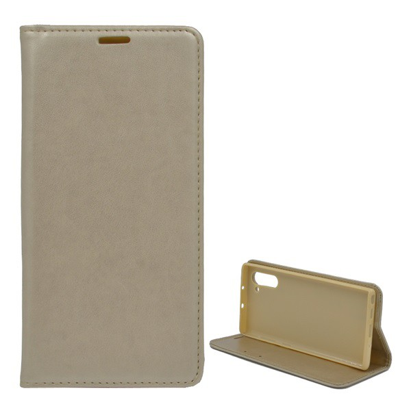 Tok álló, bőr hatású (FLIP, oldalra nyíló, asztali tartó funkció) ARANY [Samsung Galaxy Note 10 (SM-N970F)] (5996457897827)