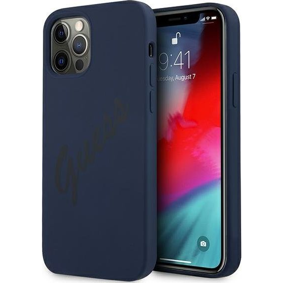 Guess Silicone Vintage Apple iPhone 12/12 Pro hátlap tok, kék (GUE891BLU)