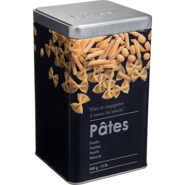 Caja Para Pasta Metálica Moderna, Pasta Caja Negra Y Plateada Con Dibujos De Macarrones En Relieve, 18,5x10,5x10,5cm Hogar Y Más