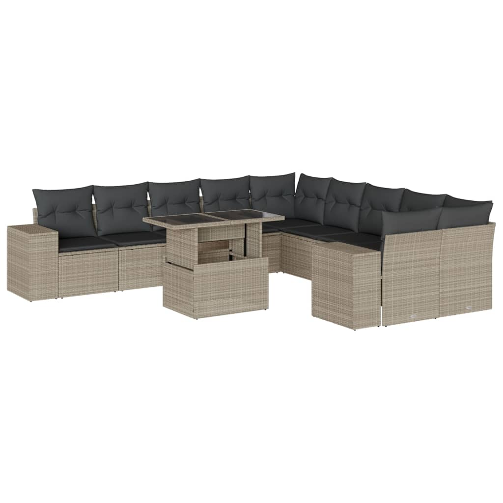 11 részes világosszürke polyrattan kerti ülőgarnitúra párnákkal (3269432)