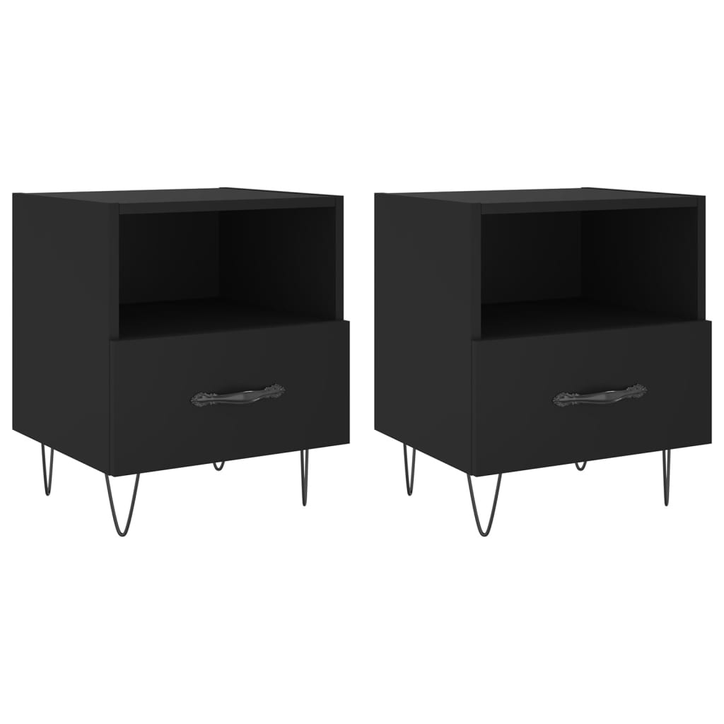 2 db fekete szerelt fa és vas éjjeliszekrény 40 x 35 x 47,5 cm (827423)