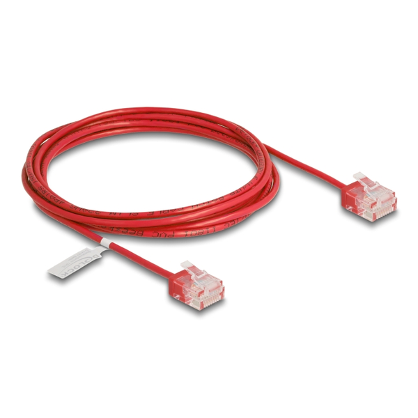 Delock RJ45 hálózati kábel Cat.6 UTP ultravékony 2 m piros rövid csatlakoztatókkal (80817)
