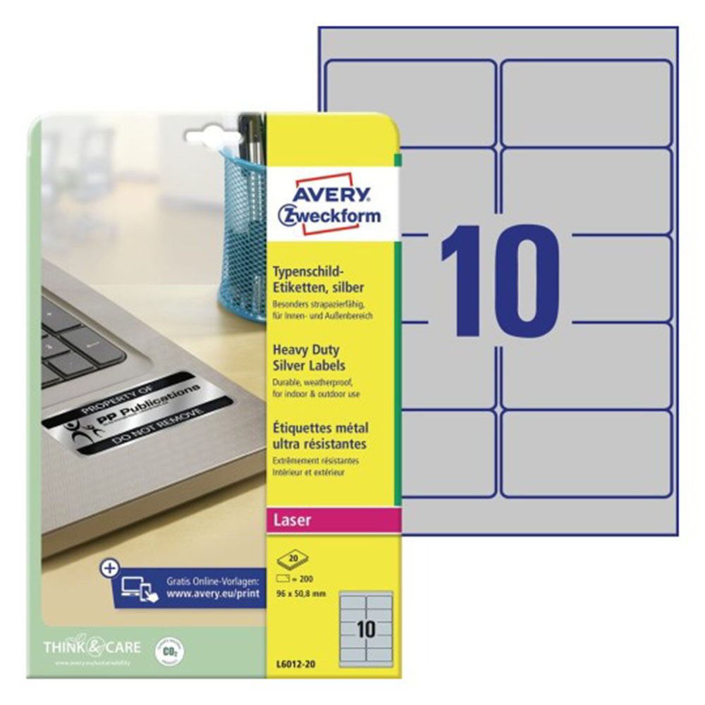 Avery Zweckform 96 x 50,8 mm Etikett címke lézer nyomtatóhoz (200 címke / csomag) (L6012-20)