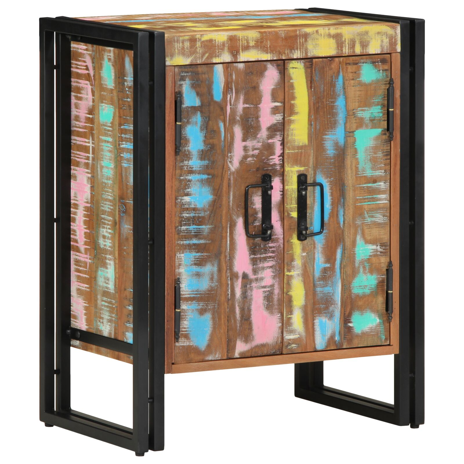 Cipőszekrény Fekete 30x30x40 cm Tömör újrahasznosított fa és Acél (4102750)