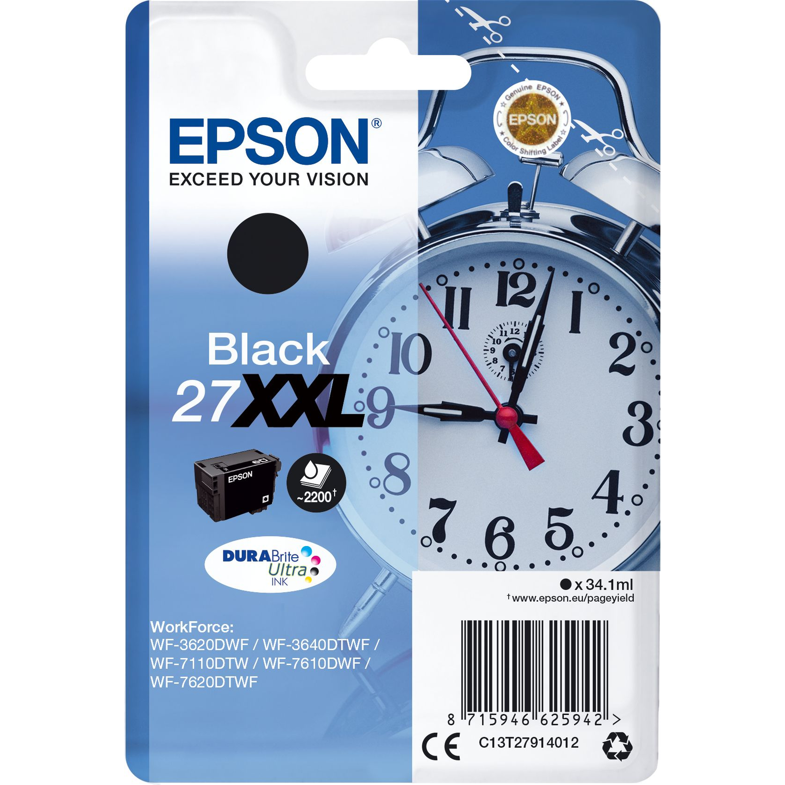 Epson Alarm clock C13T27914012 atramentová náplň 1 kusov Originál Extra (Super) vysoký výnos Čierna (C13T27914022)