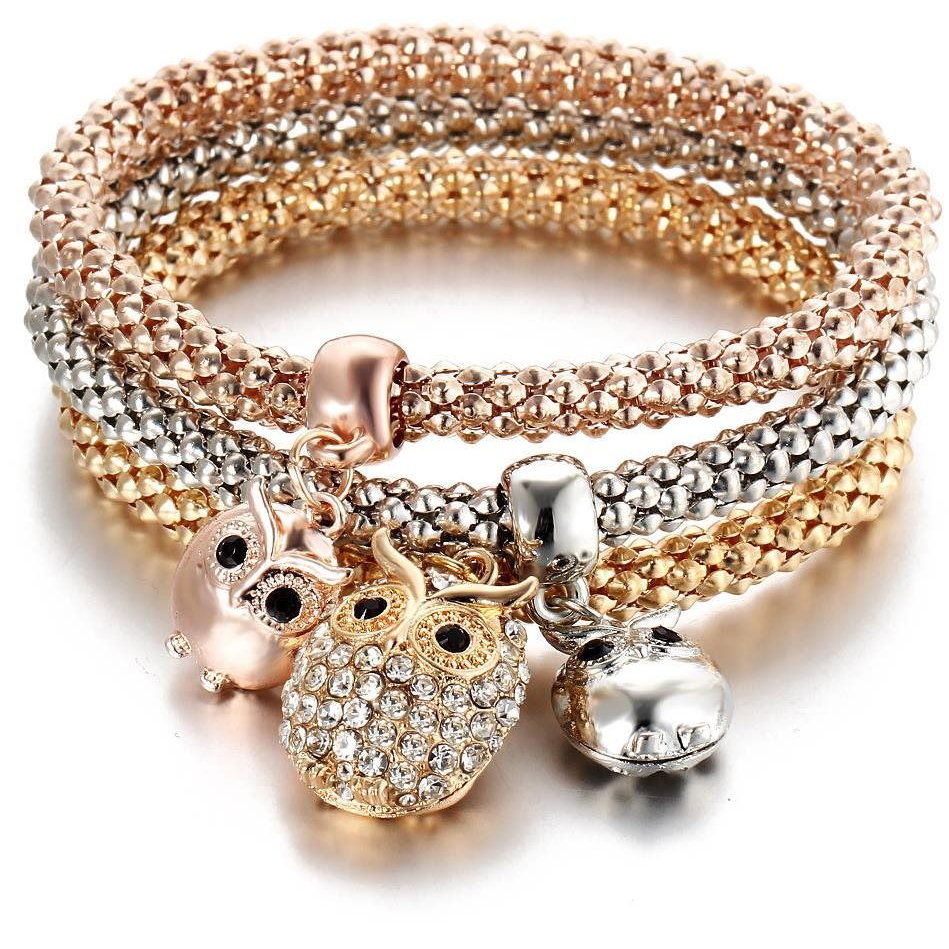 Silver Star rugalmas karkötő sebészeti acélból, 3 darab bagoly (18363)