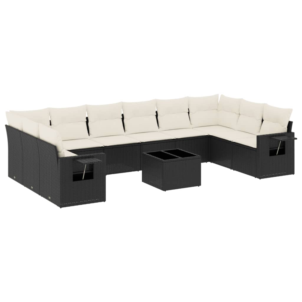 11 részes fekete polyrattan kerti ülőgarnitúra párnákkal (3253013)
