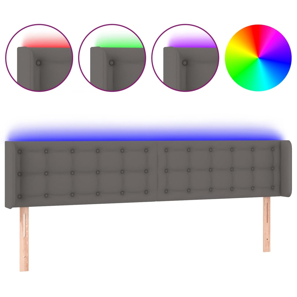 szürke műbőr LED-es fejtámla 183x16x78/88 cm (3123342)