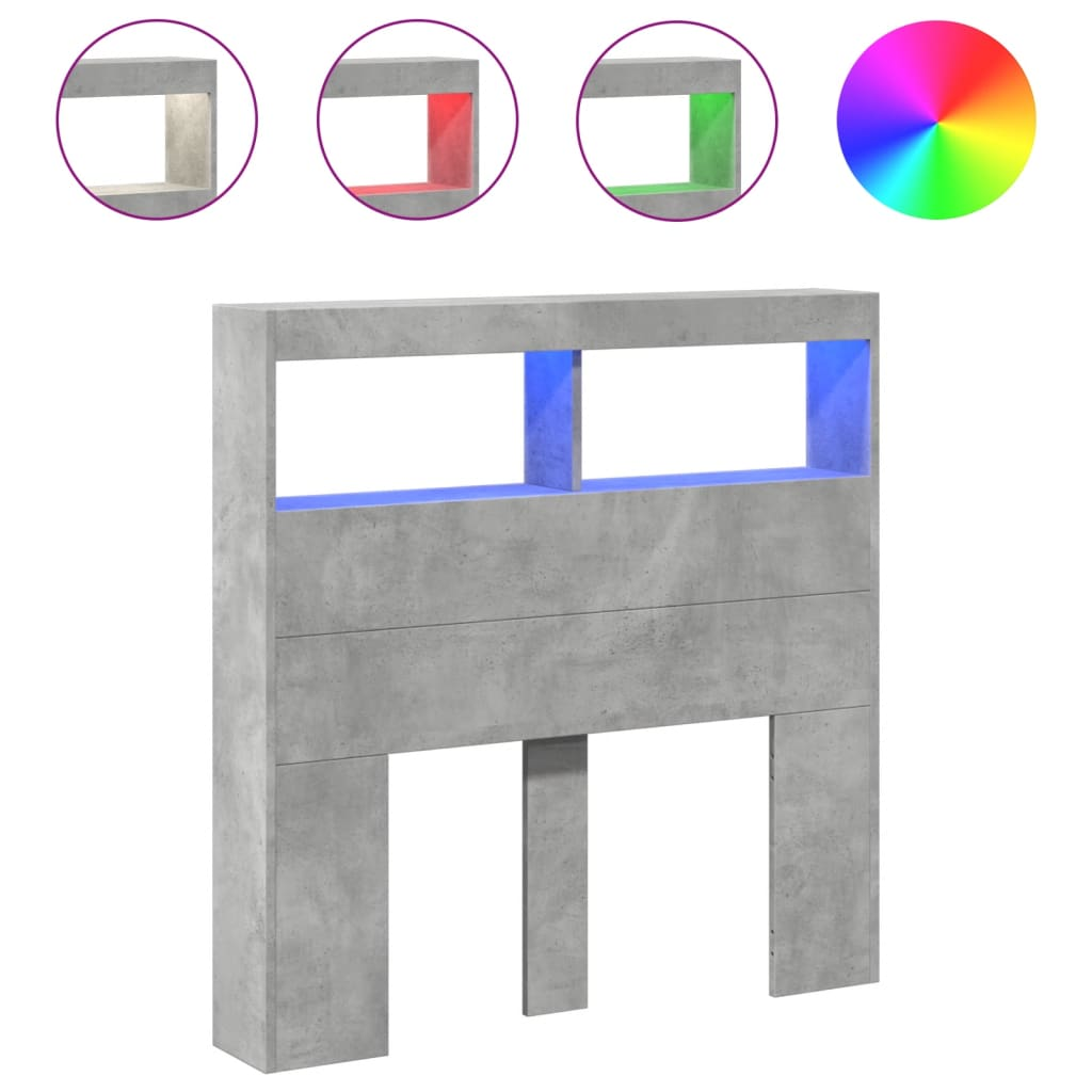 betonszürke áthidalószekrény LED-világítással 100 x 17 x 102 cm (839185)