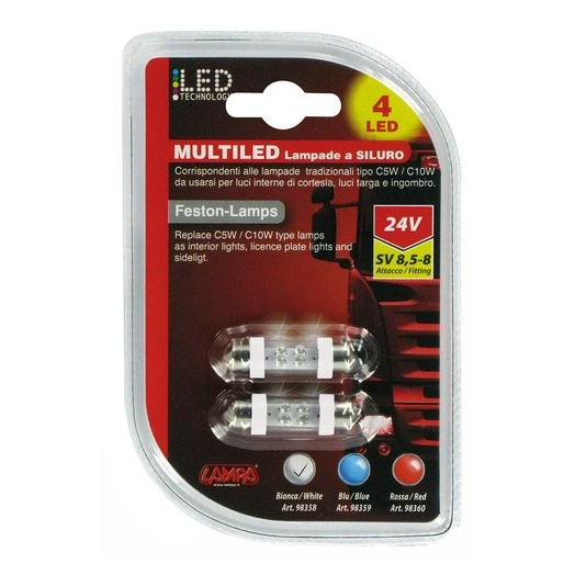 Lampa 12V 38mm szofita (SV8,5-8) 4 LED, fehér színű (0198358) (LA0198358)