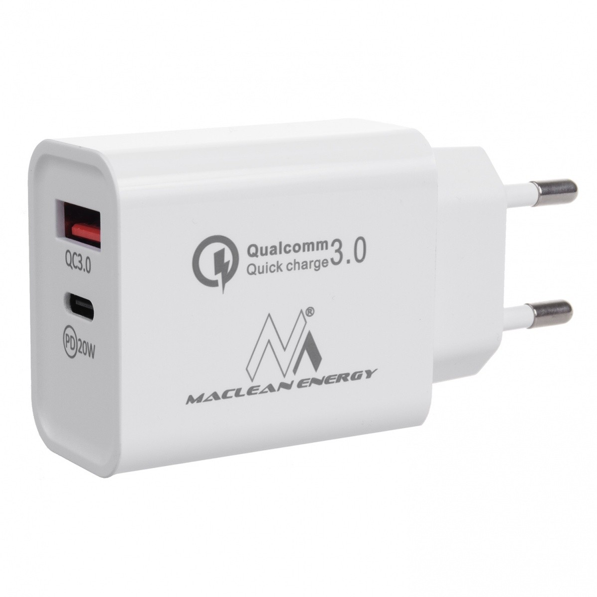 Maclean MCE485W USB-C / USB-A Hálózati töltő - Fehér (20W) (MCE485W)