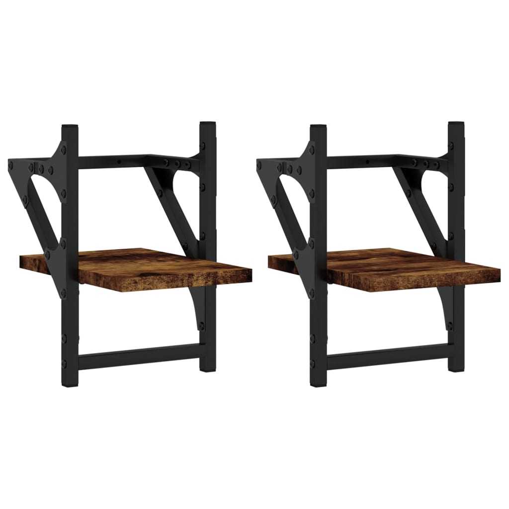 2 db füstös tölgyszínű falipolc rúddal 20 x 25 x 30 cm (836230)