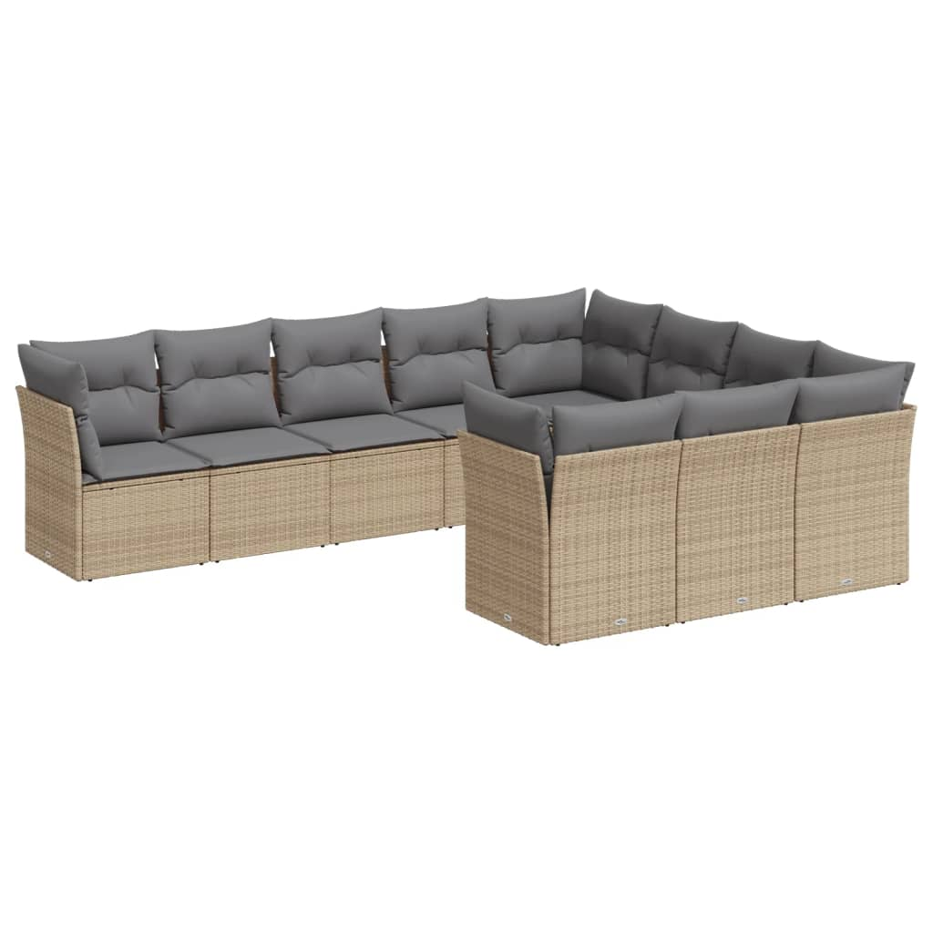 10 részes bézs polyrattan kerti ülőgarnitúra párnával (3218219)