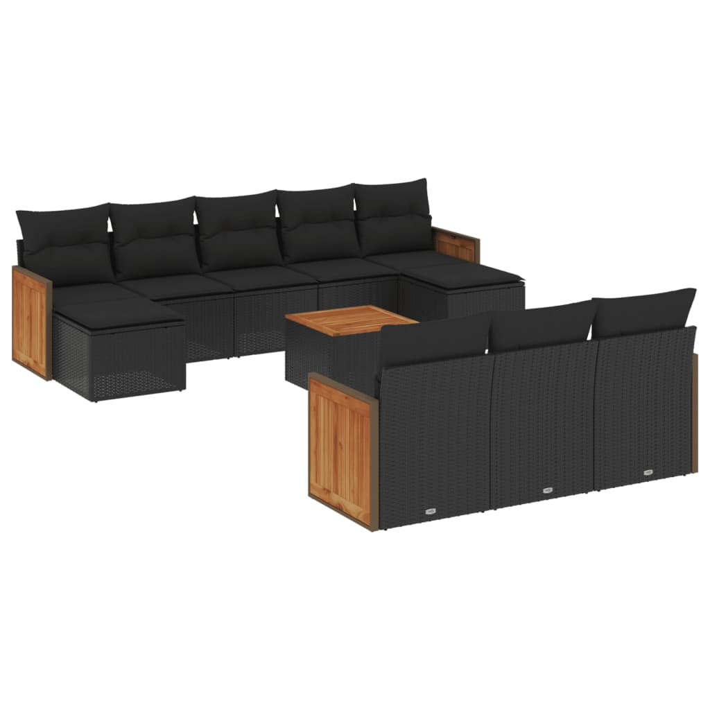 11 részes fekete polyrattan kerti ülőgarnitúra párnákkal (3228099)
