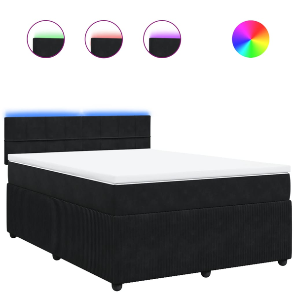 Pat box spring cu saltea, negru, 140x190 cm, catifea