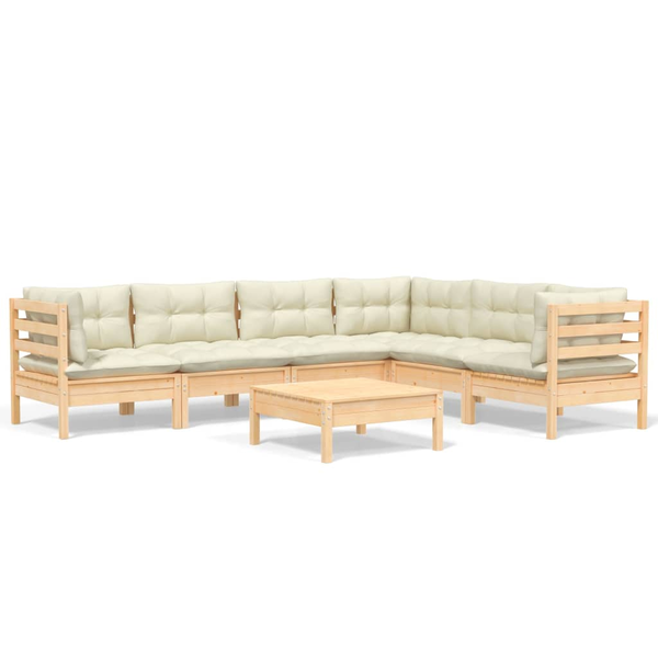 Градински Лаундж Комплект vidaXL, Дърво, Крем, 63,5 x 63,5 x 62,5 см,7 бр