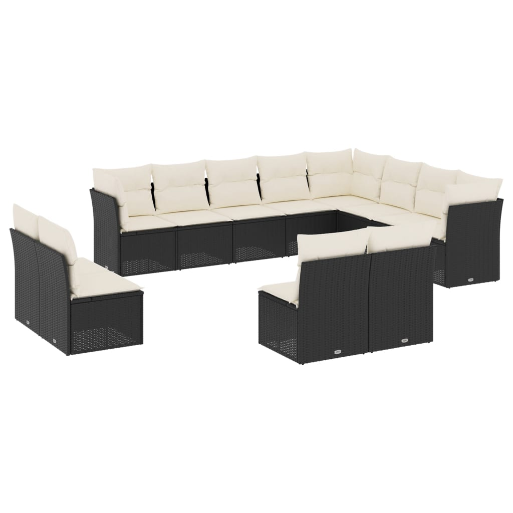 12 részes fekete polyrattan kerti ülőgarnitúra párnákkal (3218466)