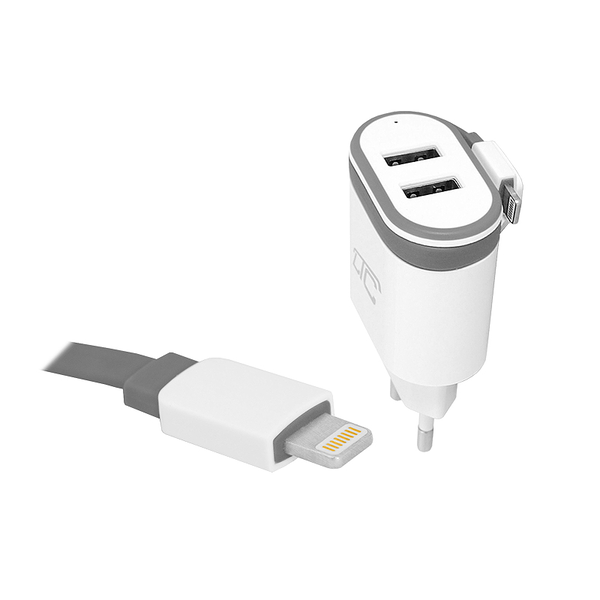 LTC LXG275 2x USB Type-A Hálózati töltő + Lightning kábel - Fehér/Szürke (5V / 2A)