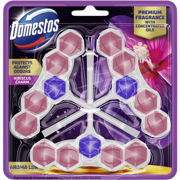 DOMESTOS Kostka toaletowa Aroma Lux Hibiscus Oil & Wild Berries 2 x 55 g