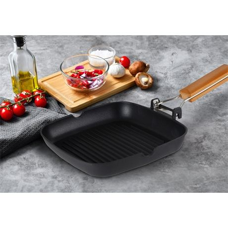 Tigaie grill, Bergner, Aluminiu/Marmura, 24x24x3.7cm, Negru