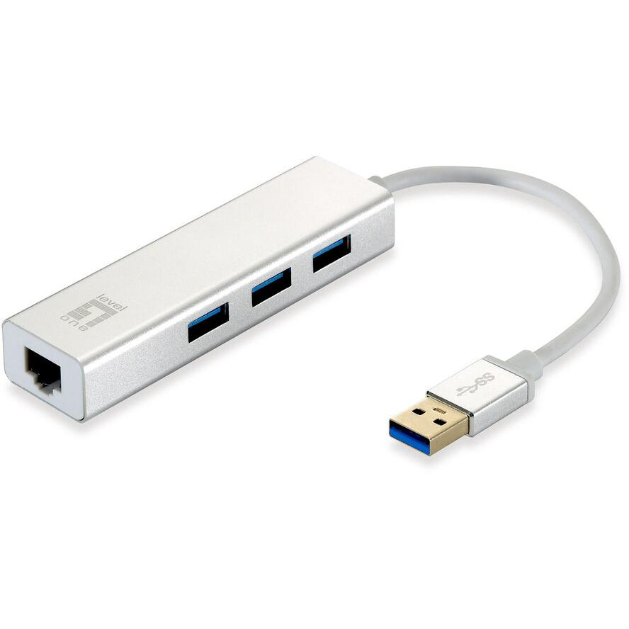 LevelOne Adapter USB3.0-> RJ45 10/100/1000,3xUSB3.0 0.15m si (USB-0503)