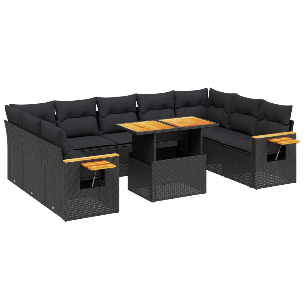 11 részes fekete polyrattan kerti ülőgarnitúra párnákkal (3273687)