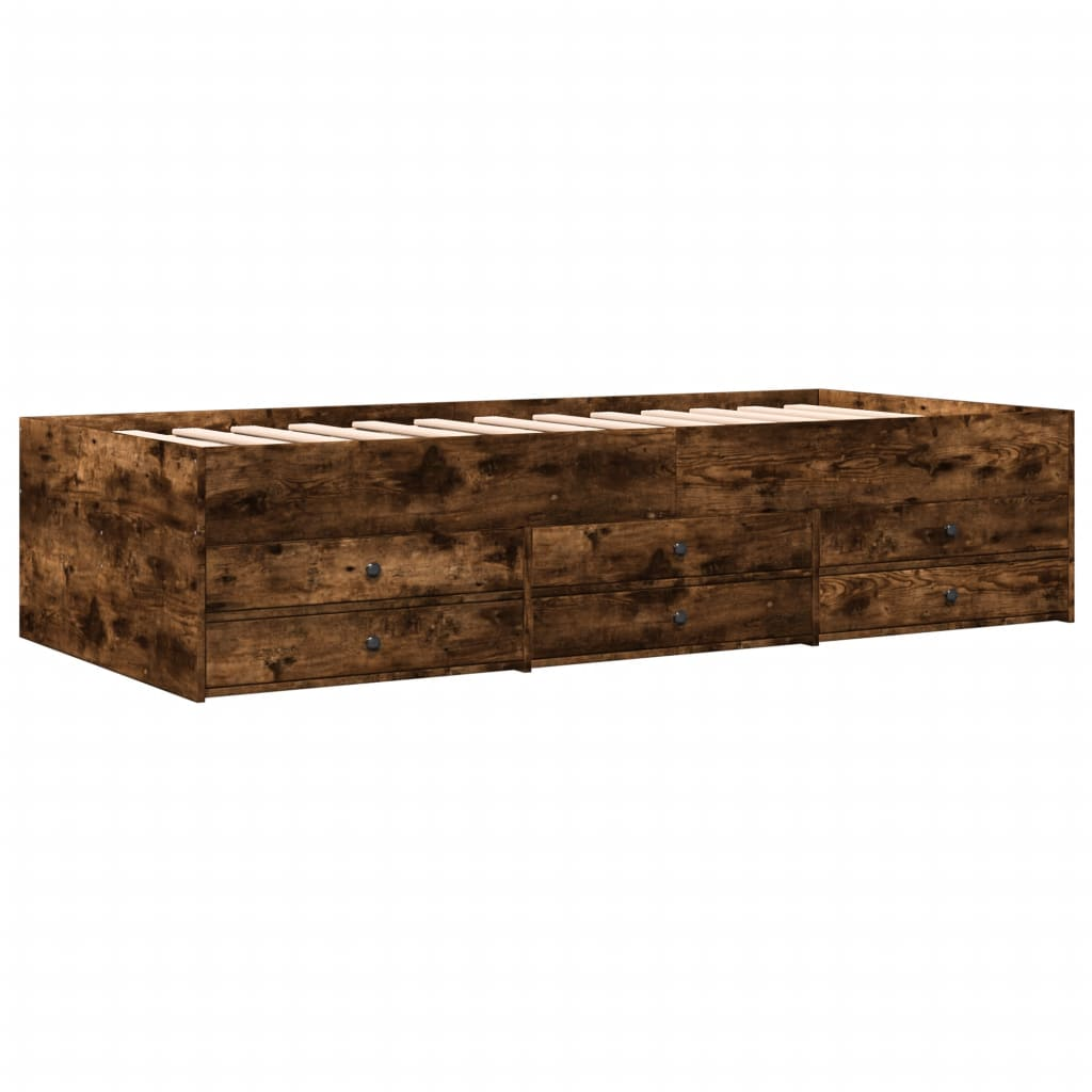 füstös tölgy színű szerelt fa kanapéágy fiókokkal 75 x 190 cm (3280892)
