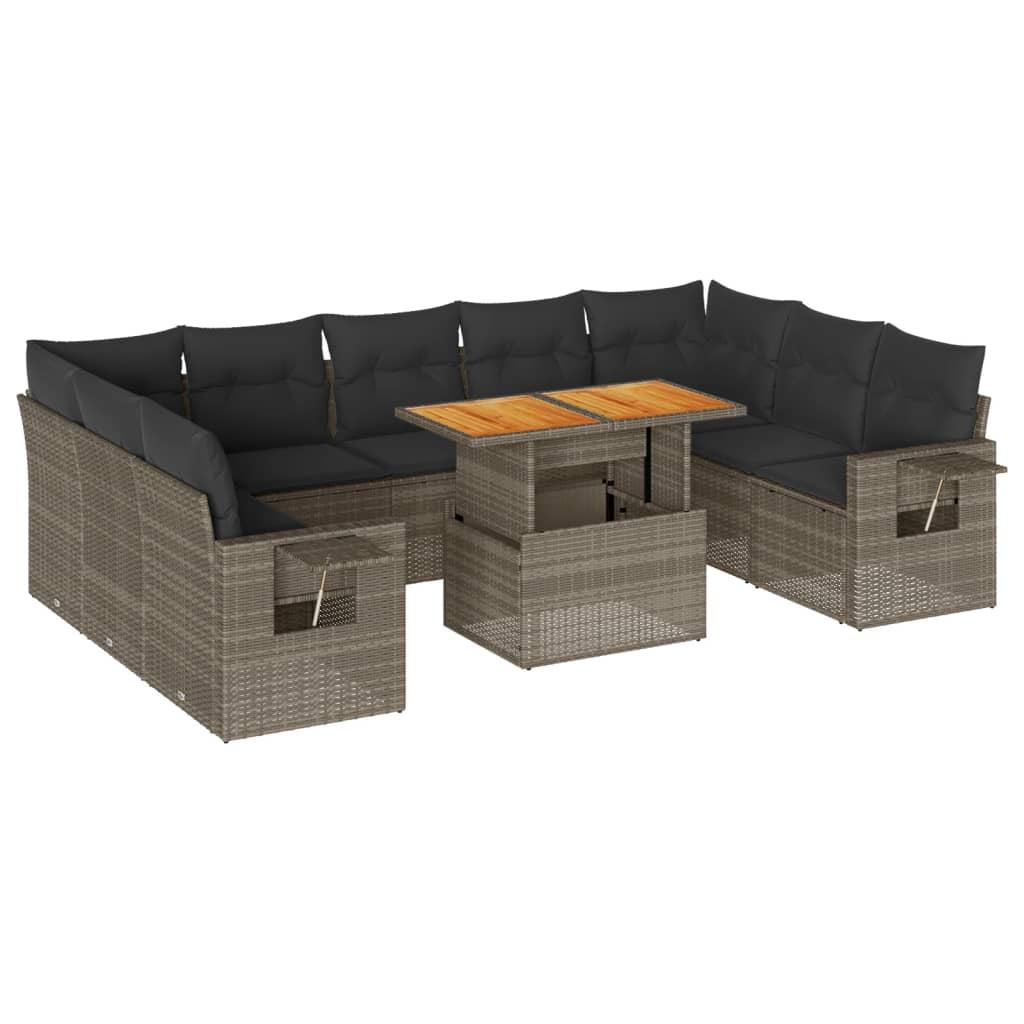 10 részes szürke polyrattan kerti ülőgarnitúra párnákkal (3327196)