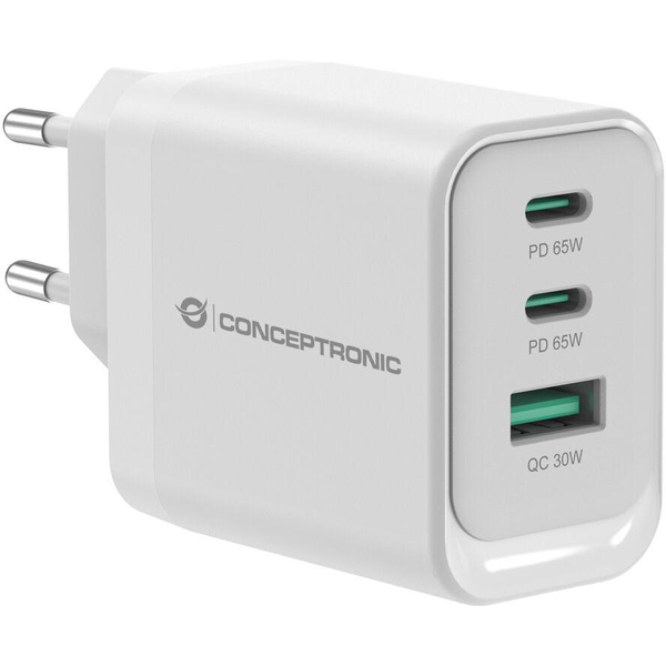 Conceptronic ALTHEA21W65 oplader til mobil enhed Universel Hvid Vekselstrøm Hurtig opladning Indendørs