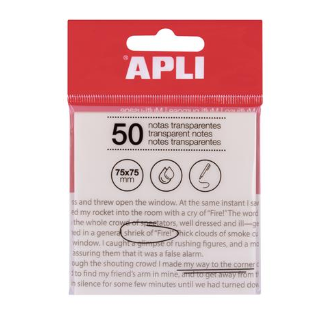 Apli 75x75 mm Átlátszó Öntapadó jegyzettömb - Fehér (50 lap / tömb) (19568)